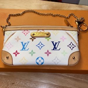 🎀 Louis Vuitton Monogram Multicolor Milla Pochette MM Clutch Takashi Murakami💜